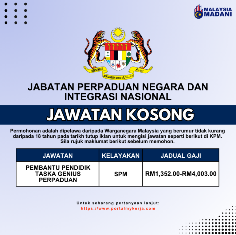 Jawatan Kosong Jabatan Perpaduan Negara Minima Kelayakan Spm Gaji Rm1