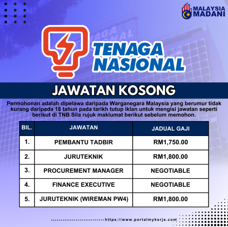 Jawatan Kosong TNB. Pelbagai Jawatan Kosong Dibuka/Ambilan Januari 2024